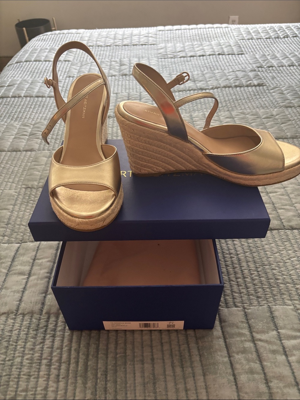 Stuart Weitzman Metallic Gold Espadrille Wedge Sandals